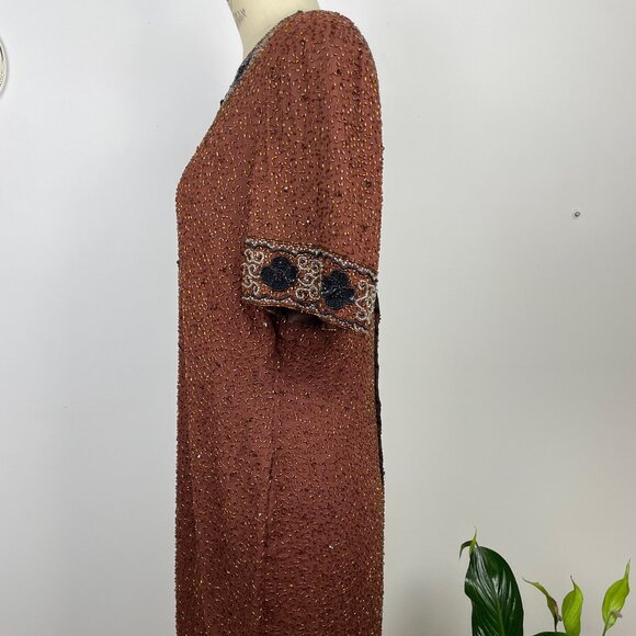 Stunning 100% Silk Beaded Dress - Made in India (SZ 10-12) - Picture 4 of 15